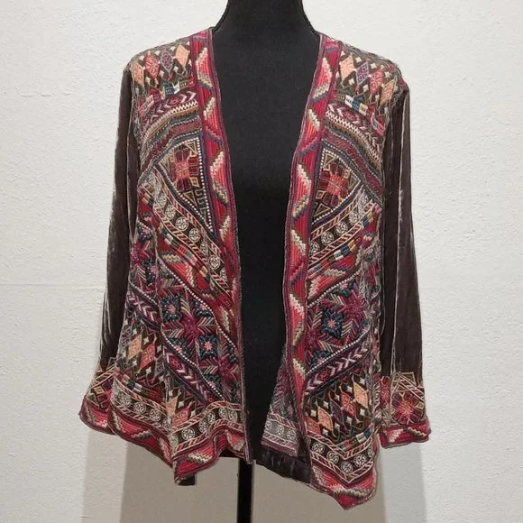 Johnny Was Graphite velour embroidered jacket - Picture 14 of 16